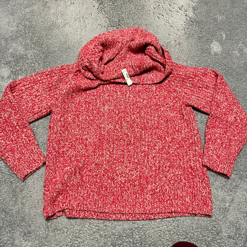 Madewell Sweater Womens XL Wool Blend Off Shoulder Marled Knit  Pink Red